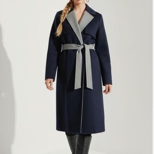 J. Crew Petite Harriet Trench Coat - Double Faced Wool Blend - PXXS Navy/Grey